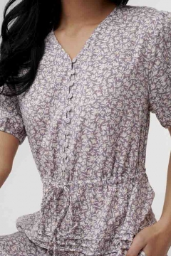womens purple floral v neck drawstring dress